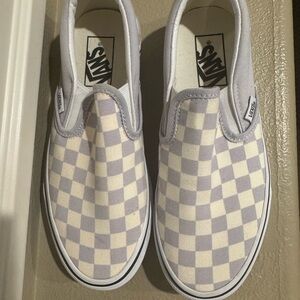 Vans Checkered Slip-On Shoes - Gray and White